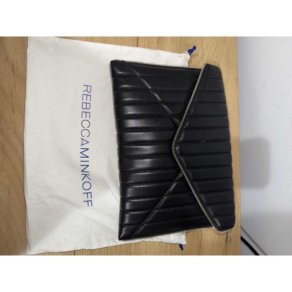 Rebecca Minkoff Black Quilted Black Women's Clutch Bag Zip Chevron Pattern B